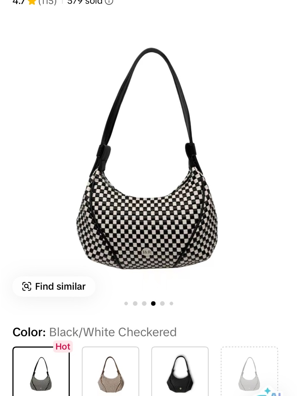 I&R glow up Black & White Checkered Hobo Shoulder Bag